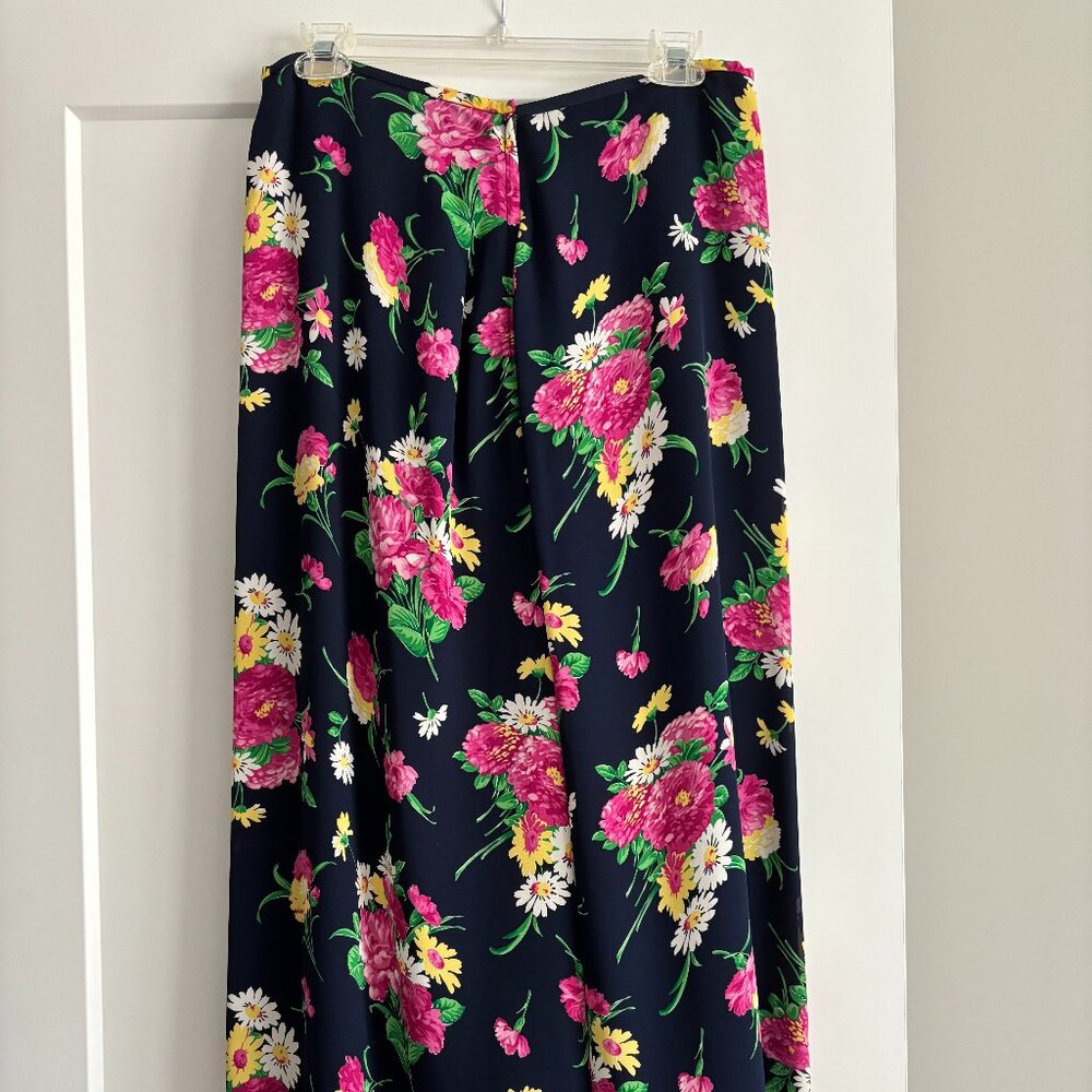 Vintage Lauren Ralph Lauren 100% Silk Maxi Skirt Women's Size 10 Navy Floral